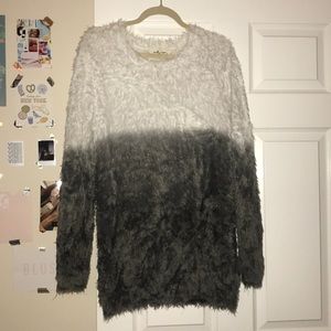 gray and white fuzzy sweater- worn once